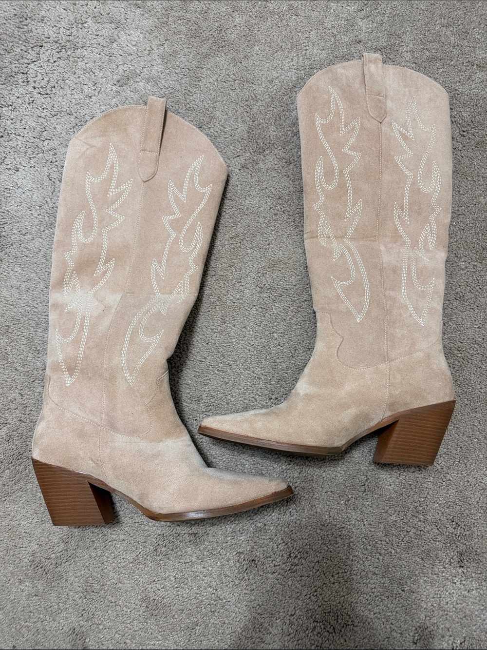 Women’s Suede Western Knee-High Boots in Beige